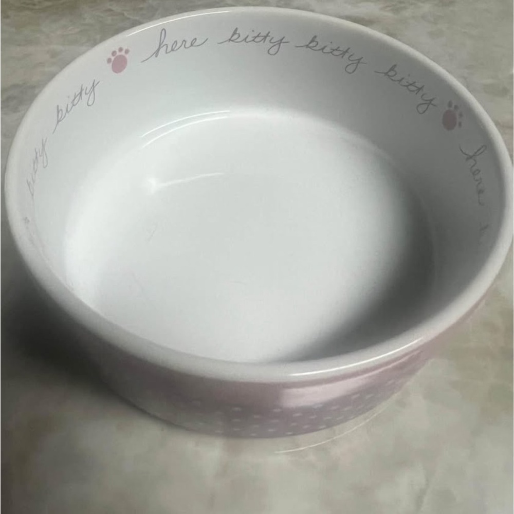 White and Pink Cat Bowl